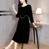 Casual Dresses 2023 Black Velvet Patchwork Jacquard Midi Dress Women Chic Elegant Luxury Autumn Winter Korean Vintage Hepburn Night