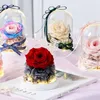 Decorative Flowers Preserved Rose In Glass Dome Artificial Eternal Flower With LED Light Valentine's Day Christmas Women Gift DIY Engraved
