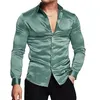 Camicie casual da uomo 2023 Camicia per banchetti nuziali per feste Viso brillante Tinta unita Bottone con risvolto Abito a maniche lunghe 230912