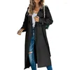 Kvinnors dikerockar 2023 Autumn and Winter Solid Color Fashion Long Windbreaker Coat Casual All-Match för kvinnor