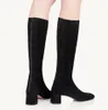 Luxo inverno aquazzura saint honore joelho-bota alta bloco salto preto marrom zíper dedo do pé redondo brial casamento senhora botas EU35-43 com caixa