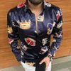 Men's Casual Shirts Fashion Crown Print Men Shirt Turn-down Collar Smooth Long Sleeve Buttons Slim Streetwear3017