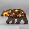 Autre décor à la maison Animal Ours Loup Cerf Cheval Oiseau Artisanat Laser Coupé Bois Cadeau Art Artisanat Forêt Table Décoration Statues Ornements Chambre Dhcwv