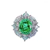 Anéis de cluster luxo prata 925 jóias flor casamento verde paraiba cristais diamante fino para mulher presentes de festa de noivado