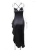 Vestidos casuais irregular babados sling vestido profundo v backless sexy bodycon feminino elegante festa noite para mulheres 2023 verão