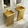 Badrumsvaskar kranar gyllene rostfritt stål lavabo Integrerad golvtyp Pedestal Basin El Column Washcasin