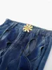 Jeans da donna Jeans da donna Streetwear Scava fuori per le donne Casual Criss Cross Pantaloni a zampa dritta in denim INS Pantaloni a gamba larga x0914