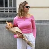 Kadın Tişörtleri Neonbabipink Uzun Kollu Gömlek Kadınlar için Asimetrik Bir Omuz Dürüklü Mahsul Tops 2023 Sonbahar Moda İnce Fit Tees N85-CZ19