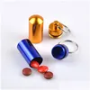 Storage Bottles Jars Travel Aluminum Alloy Waterproof Pill Box Case Keyring Key Chain Medicine Organizer Bottle Holder Container K Dh3Cp