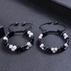 6mm 8mm Rose Quartz Hematite Obsidian Double Layer Braided Bracelet Natural Stone Crystal Couple Adjustable Bracelets Bangle Cuff Jewelry