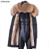 Fourrure homme fausse fourrure nouveau imperméable hommes Parka veste d'hiver longue manteau de fourrure de lapin homme Parkas col de fourrure de renard naturel vêtements d'extérieur à capuche Streetwear 201204L230914