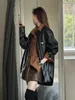 Womens Jackets Korean Black PU Leather Jacket Women Autumn Retro Street Solid Color Fashion Loose Casual Midlength 230914