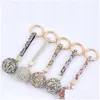 Fantasy Strass Strass Strass Strass Keychain hochwertige Lederbandbandkristallkugel Auto Charme Anhänger Schlüsselring für Frauen Drop Lieferung