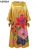 Городские сексуальные платья 2023, женское летнее вечернее платье VONDA, винтажное повседневное свободное платье с цветочным принтом в богемном стиле, пляжный сарафан с длинным рукавом, атласное макси Vestidos 230914