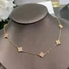 Fashion brand van clover necklace for women's pendant necklace designer jewelry 18K gold-plated stainless steel mother-of-pearl 10 full diamond flower necklace