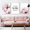 Dipinti di fiori di peonia rosa Poster Nordic Home Decor Pittura a olio Poster e stampe Soggiorno Canvas Wall Art L01