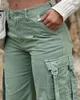 Женские брюки Y2K, винтажные корейские уличные брюки в стиле Харадзюку, повседневные зеленые брюки-карго с парашютом, прямые брюки с высокой талией, широкие брюки, женская одежда 230914