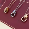 Colliers de créateurs pour femmes chaîne de mode double anneau bijoux de luxe zircon diamant acier inoxydable argent chaînes en or rose desig320C