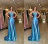 Elegante blaue Meerjungfrau Kleider Lang für Frauen Spaghetti Straps Applique Abendwettbewerbskleider Besonderes gelegentliches Geburtstagsfeier Party Kleid formelle Kleidung