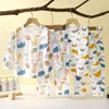 Set di abbigliamento Abbigliamento per la casa in cotone per bambini Completo estivo Top a maniche lunghe Pantaloni del pigiama 2 pezzi/set Indumenti da notte sottili con stampa completa per bambino