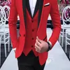 Ternos masculinos blazers 3 pçs vermelho masculino com preto xale lapela festa traje fino ajuste trajes para hombrefor casamento baile de formatura acket 235k