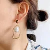 Dangle Earrings Trendy Gold Color Plating Irregular Pearl Hammered Effect Drop For Women Girl Casual Dainty Jewelry