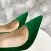 Klädskor noenname_null-green hög klack mocka himmel pekade tåpumpar slip-on grunt klackar 12 cm