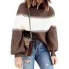 Women's Sweaters Sweater Pullover High-neck Lantern Sleeve Casual Pit Strip Loose Winter Clothing