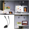 أضواء الكتاب LED CLIP LID MUSION STAND الإضاءة مزدوجة رأس USB 4 LEDS مصباح القراءة للجدول الأمامي وإسقاط الكمبيوتر تسليم IND DHQOM