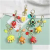 Cute Simated Fruit Avocado Keychain 3D Soft Resin Smiling Stberry Keychains Couple Jewelry Women Fashion Christmas Small Gift Drop Delivery