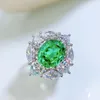 Anéis de cluster luxo prata 925 jóias flor casamento verde paraiba cristais diamante fino para mulher presentes de festa de noivado