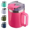 UPS Double Wall 380mL S12oz tainless Steel Tumbler Cup Custom Logo vacuum Hot Pink Coffee Handle Mug With Plastic Lid JJ 9.14