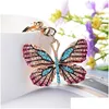 Porte-clés papillon en cristal scintillant en alliage de strass Fl, accessoires pour sac de voiture pour femmes et filles, porte-clés à la mode, livraison directe