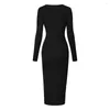 Casual Dresses Elastic Midi Dress Chic Versatile Women's With Lace-up V-neck Split Hem For Spring Fall Seasons