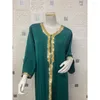 Vêtements ethniques Musulman Eid Mubarak Stain Mode élégante Sisakia Marocain Kaftan Dubaï Robes pour femmes Ruban doré Maxi manches longues