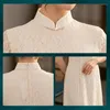 Vêtements ethniques 2023 Été Mi-longueur Blanc Mince Dentelle Améliorée Aodai Cheongsam Quotidien Creux Style Chinois Robe De Soirée Qipao Pour Femmes