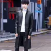 Men's Trench Coats DYB ZACQ Autumn and Winter Stand Collar Leather Coat Thin Fashion Handsome Cape Over The Knee Teenage 4XL 230912