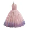 Pretty Princess Pink Gradient Girl Dresses Backless Star Paljetter Bollklänning Tulle Buttons Girls Pageant Gown Communion For Wedding Formal Party F04