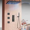 Instalação de teto preto 20 polegadas led chuveiro montado na parede luxo banheiro conjunto torneira termostática