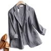 Trajes de mujer 2023 otoño algodón y lino pequeño traje mujer moda coreana abrigo fino manga tres cuartos Casual Blazers chaqueta femenina