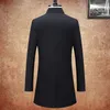 Men's Trench Coats Casual Autumn Winter 47Wool Blends Black Color Windbreaker MidLong Top Thick Warm Jacket Overcoat Outerwear 230914