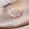 Кольцо с натуральным пресноводным жемчугом и кристаллами, золотые кольца с бисером на палец для женщин и девочек, модные украшения