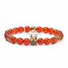 Bracelets de couronne de zircon micro-incrustés de cuivre perlé tressé pierre naturelle bracelet d'agate rouge perle brin réglable pour femmes hommes mode Dhwxz