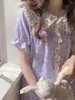 Женская одежда для сна в Корейском стиле, милая кружевная женская домашняя одежда принцессы, летняя милая кукольная шея, пижамный комплект с короткими рукавами и принтом в стиле ретро