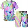 Herrspårar Summer Fashion 3D Printed Butterfly Pattern T-shirt Shorts Street Personlighet Jogging Casual överdimensionerad storlek tvådelar