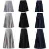 Etek Elastik Bel Japon Öğrenci Kızlar Okulu Tekdüzen Düz Renk JK Suit Pileli Etek Kısa/Orta/Uzun Yüksek Elbise