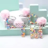 Key Rings Colorful With Pink Pompom English Letter Keychain Heart Star Shaped Sequins Filling Hollow Plastic Key Chain Keyring Accessories x0914