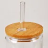 Bamboo Cup Lid 70mm 65mm Reusable Wooden Mason Jar Lids with Straw Hole and Silicone Straw Valve DHL Free Delivery 914