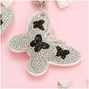 Nyckelringar Rhinestone Butterfly Veet Charm Pendant Fringe Car Tassel Bag Keychains Romantic Dazzling 80x65mm Drop Leverans smycken DHFUQ