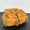 Frosted Backpack Brown Tassels Shoulder Bag Cowhide Leather Golden Hardware Designer Letters Drawstring Handbags Purse